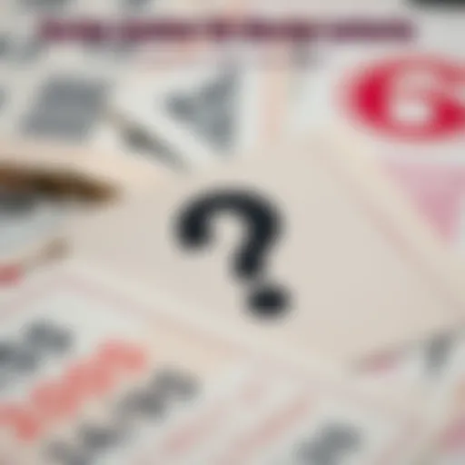 Close-up of lottery tickets with a question mark symbol, representing skepticism about lottery chances.