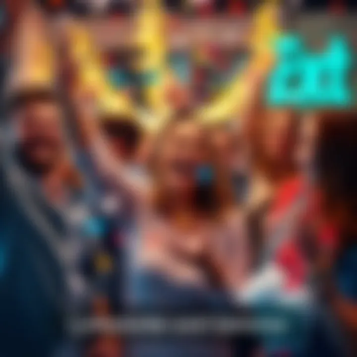 A group of people joyfully celebrating their lottery winnings with confetti and smiles.