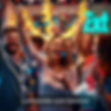 Lottery winners celebrating A group of people joyfully celebrating their lottery winnings with confetti and smiles.