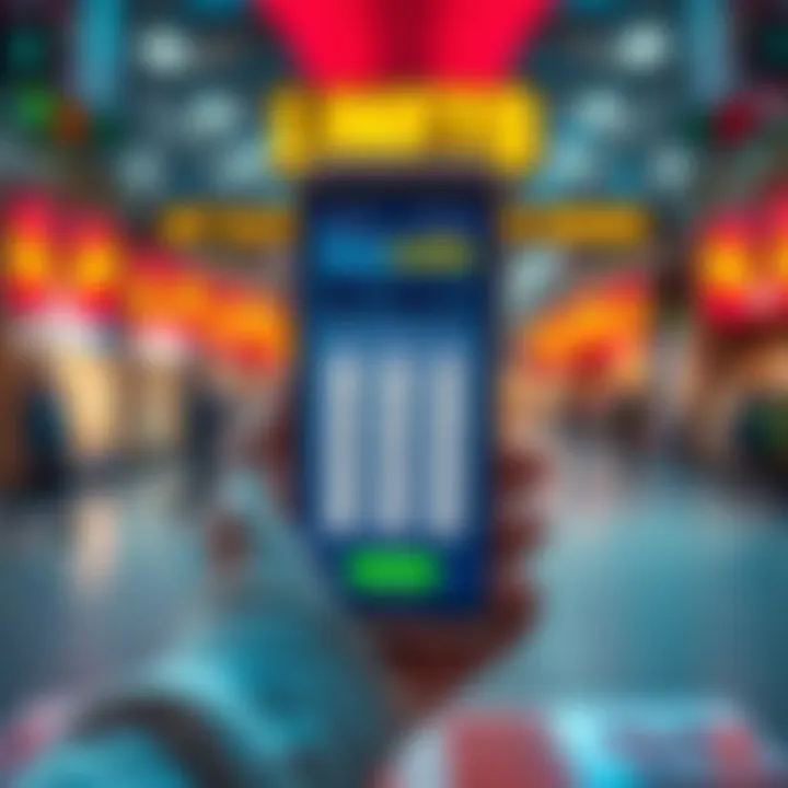 Person holding a smartphone showing the Linemate App with lottery numbers