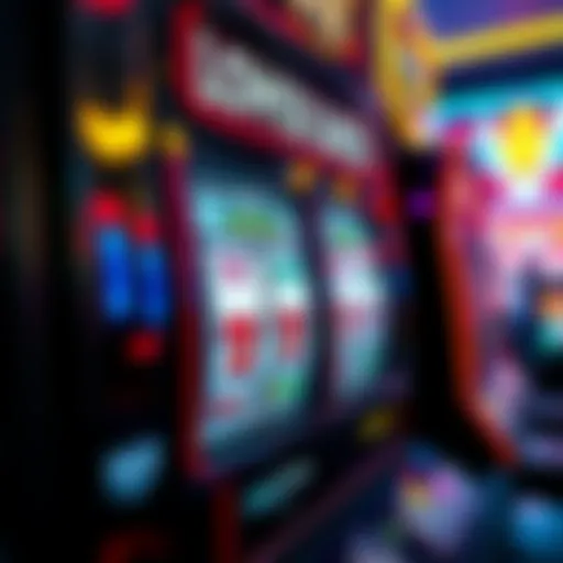 A close-up of a colorful slot machine displaying low stakes and potential winnings, attracting budget players.