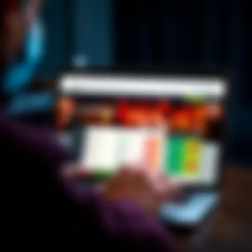 A person examining a website on a laptop, showing luckedbet.com with bonuses and betting options visible.