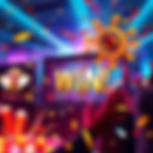 Celebration of a big win at LuckParty with colorful bonus game visuals