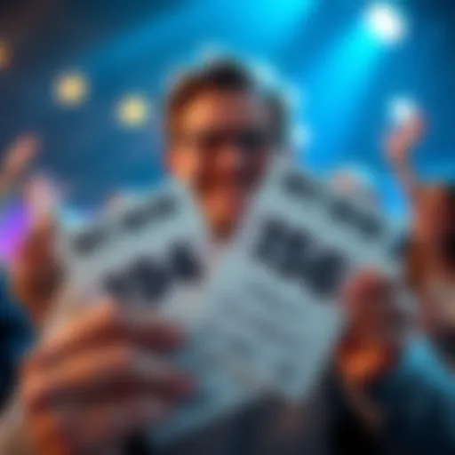 Lucky Bet Win Two betting slips showing winning numbers with a joyful person celebrating in the background.