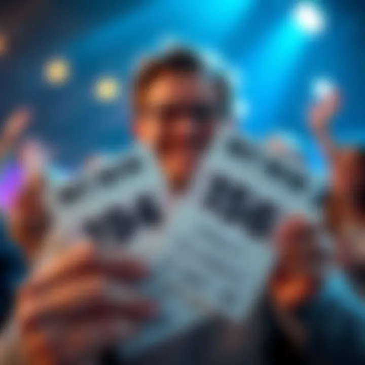 Lucky Bet Win Two betting slips showing winning numbers with a joyful person celebrating in the background.