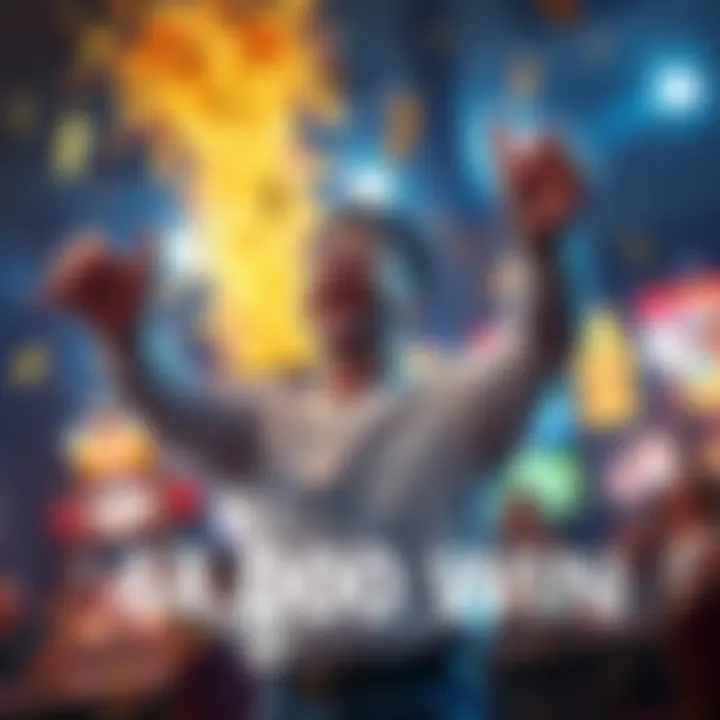 A person celebrating a big win of 43,000 USD after a small bet of 3.75 USD, showing excitement and joy.