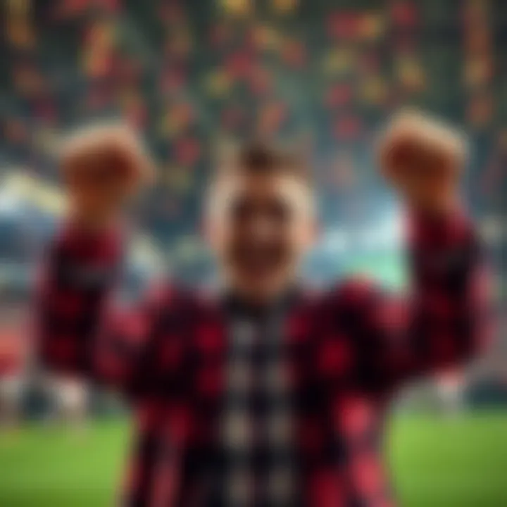 A person celebrating a winning bet with a big smile and raised fists, surrounded by excitement.