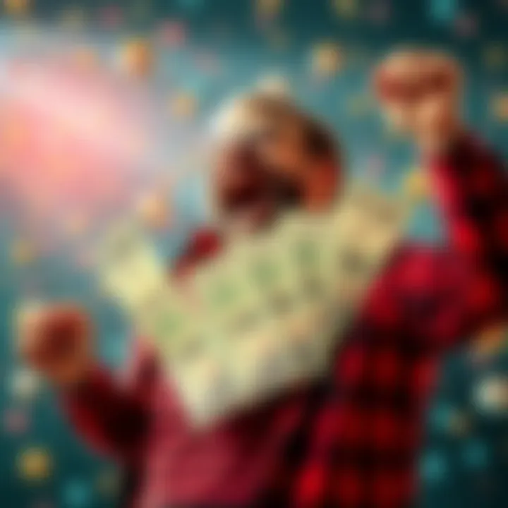 A person celebrating with four winning lottery tickets, each worth $100, showing excitement and joy after their recent luck.