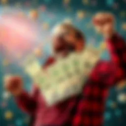 Lucky lottery winner A person celebrating with four winning lottery tickets, each worth $100, showing excitement and joy after their recent luck.