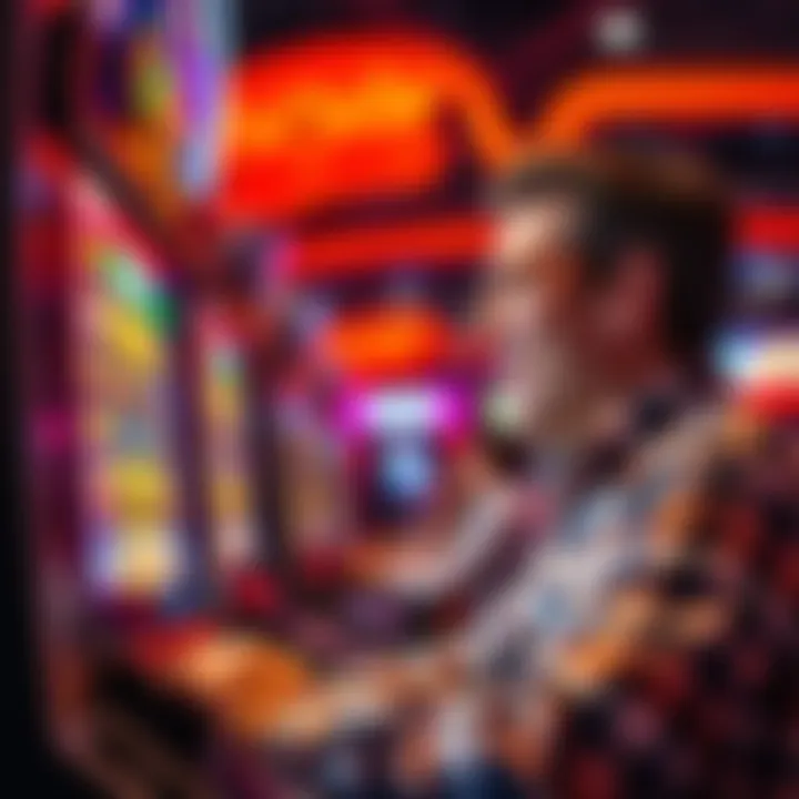 Lucky Player at Shuffle Game A player excitedly looks at the screen of a shuffle game after betting 50 cents, anticipating a big win with four matching symbols.