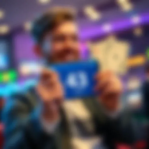 A person celebrating a small gambling win, holding a smartphone showing a winning amount, with a joyful expression.