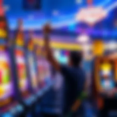 Lucky Spin in Las Vegas A player celebrating a big win at a slot machine in Las Vegas just before boarding a flight.