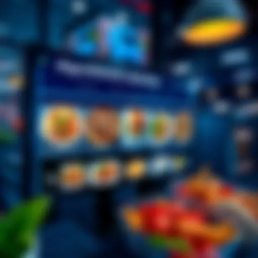 Lunch Algorithm Selection A digital screen displaying lunch options selected by an algorithm with various food images