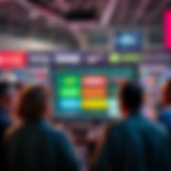 A group of people discussing various sports betting platforms, with logos of popular sites like Betway and Unibet displayed on a screen