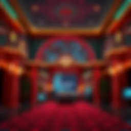A lavish entrance of a luxury casino with bright lights and elegant decor