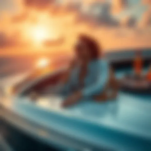 Luxury Dream Life A person enjoying a luxurious lifestyle, surrounded by a yacht, fine steak, and travel destinations, showcasing opportunities to win big.