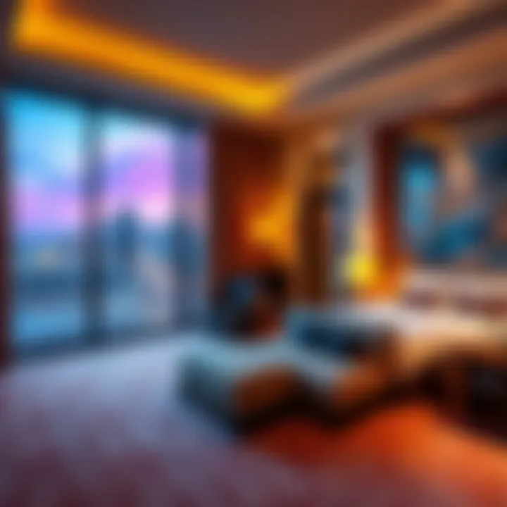 A spacious luxury hotel suite featuring elegant decor and a large window with a city view, symbolizing the high-end experience of MGM offers.