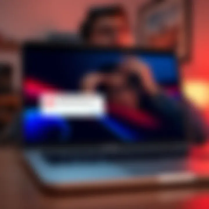 A MacBook Air M1 showing an error message while trying to run software, with a frustrated user in the background.