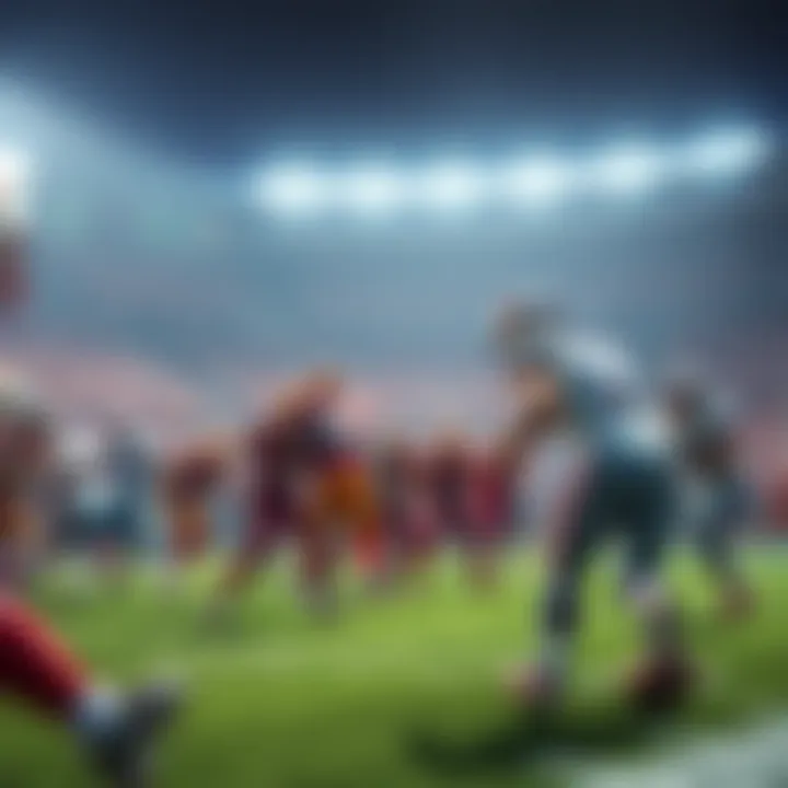 Action-packed scene of a football game with players in jerseys, highlighting the excitement of betting during the playoffs.