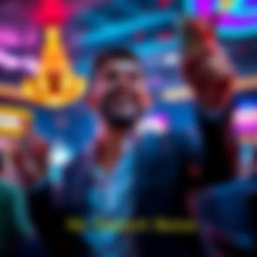 Person celebrating a big win at Magnex Casino with cash and a no deposit bonus banner