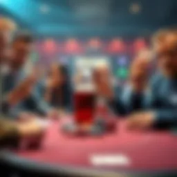 Maltese Poker Game Setting A lively poker table with players holding cards and chips, inspired by the game Maltese Poker in a fun setting.