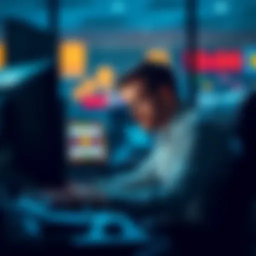 A man sits at a computer with a worried expression, reflecting on his financial troubles after losing money in online slots.