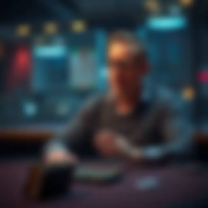 A man looks distressed while sitting at a table with an empty wallet in front of him, reflecting on his gambling losses.