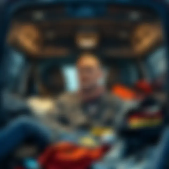 A 28-year-old man inside a van, looking contemplative and weary, surrounded by his belongings, illustrating his struggle with homelessness and depression.