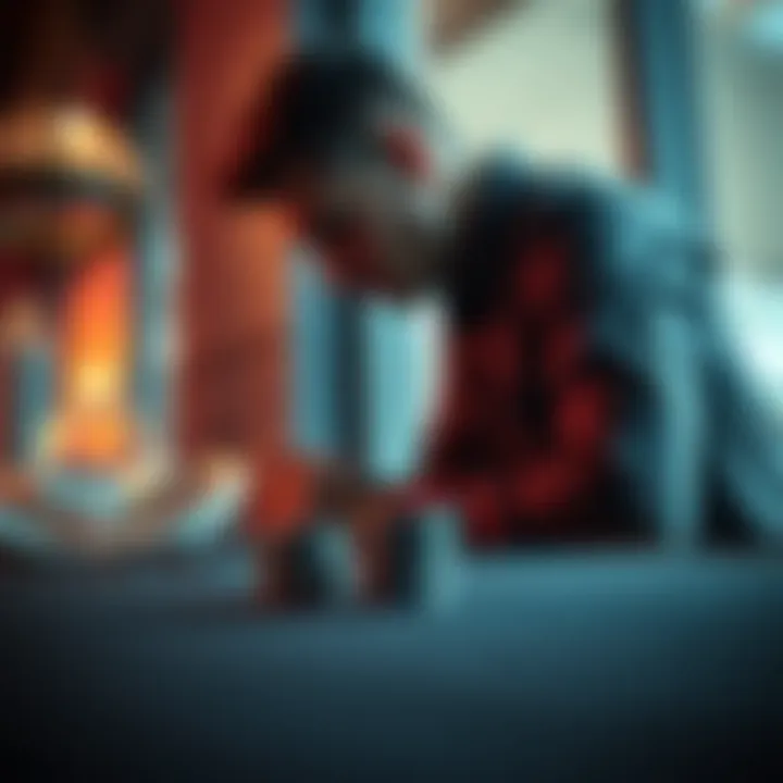 A man sitting alone, deep in thought, looking at a small stack of poker chips on a table, symbolizing his struggle with gambling addiction and recovery.