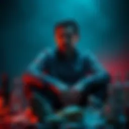 Man reflecting on his lost life due to gambling A man sits alone, looking distressed, surrounded by bills and empty bottles, symbolizing his struggle with gambling addiction and overwhelming debt.