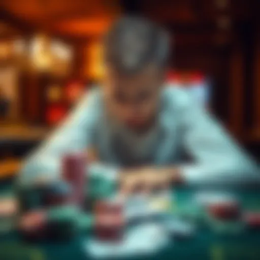 A young man sitting alone, looking distressed, surrounded by gambling chips and cards on a table, symbolizing his recent gambling losses.