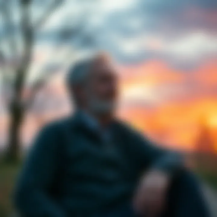 A 54-year-old man sitting peacefully outdoors, looking thoughtful as he reflects on his path to recovery from gambling addiction, showcasing a sense of freedom and happiness.