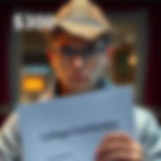 A young man looks worried while holding a college application form, symbolizing his struggle with gambling addiction and need for financial support.
