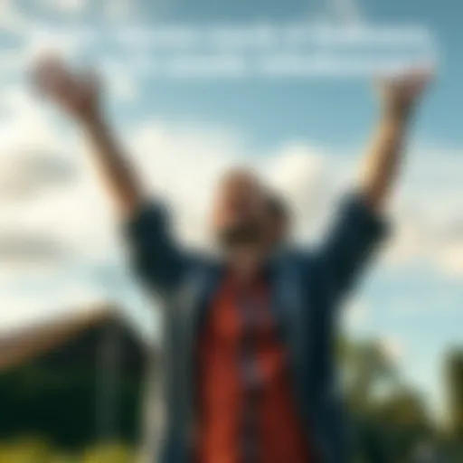 Happy man celebrating his freedom from gambling, standing outdoors with a bright sky behind him