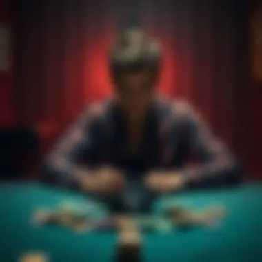 Man struggling with gambling addiction A man sits alone at a dimly lit table, looking distressed while staring at an empty wallet and gambling chips scattered around him, reflecting loss and despair.