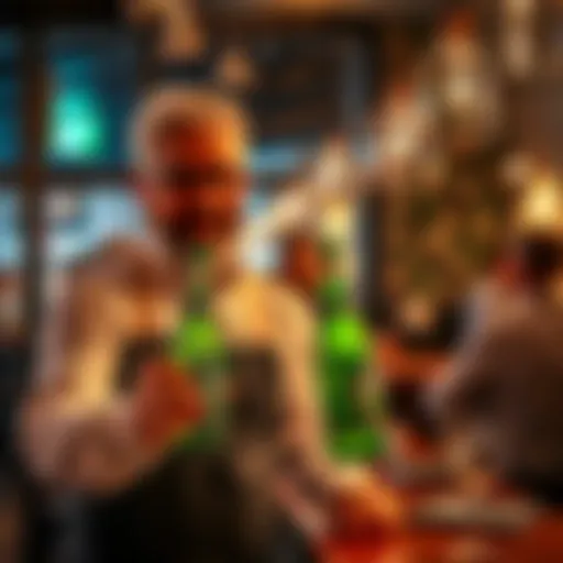 A man showing generosity by giving a large tip to a server for two bottles of Perrier, highlighting his kindness.