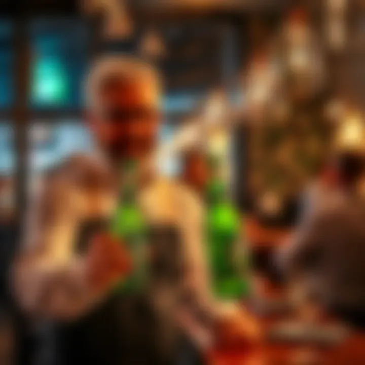 A man showing generosity by giving a large tip to a server for two bottles of Perrier, highlighting his kindness.