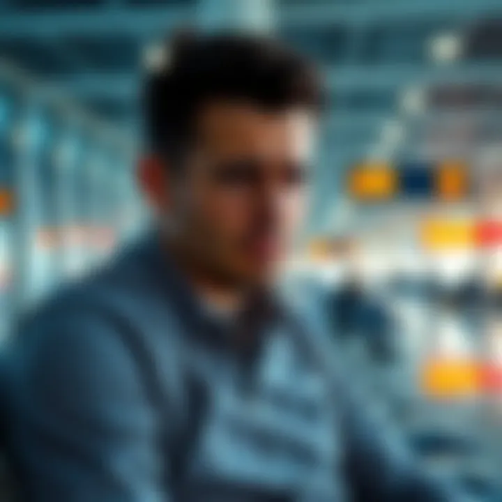 A man from Ontario looks distressed while sitting alone at an airport after losing $50,000 in gambling.