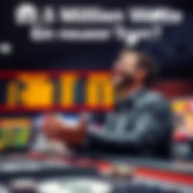 A person at a betting counter placing a bet of 2.5 million dollars, looking excited and hopeful.