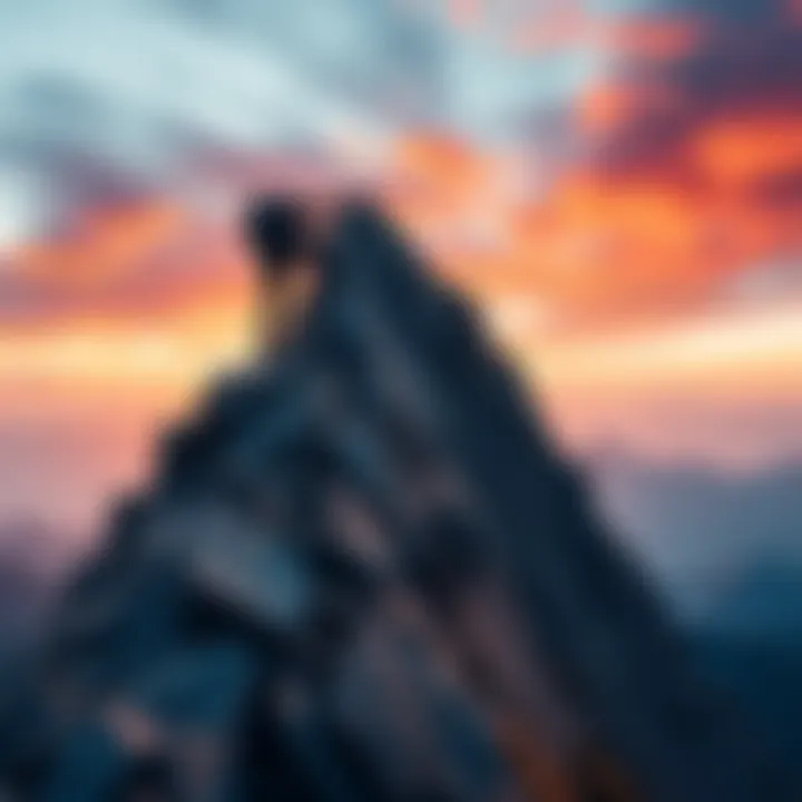 Man climbing a mountain A man ascending a steep mountain, symbolizing progress and improvement.