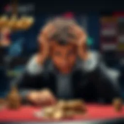 Man looking distressed after gambling loss A man with a worried expression sits at a table, holding his head in his hands, representing the stress and despair of losing money through gambling.