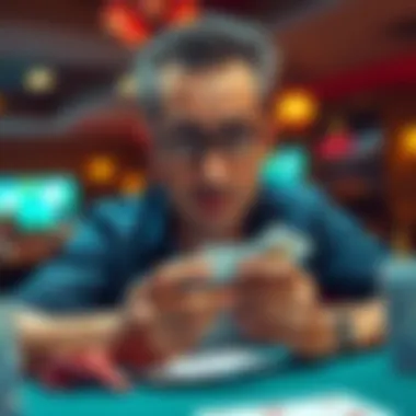 A man looks frustrated while holding playing cards, with a ticket for a birthday trip in the background