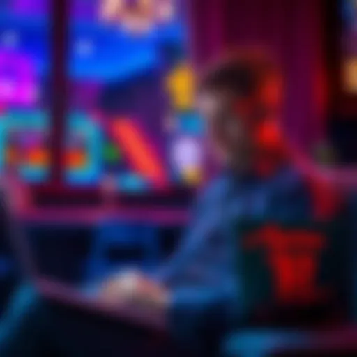 A man sitting alone at home looking at a laptop and a casino brochure, deep in thought about online betting and visiting a casino.