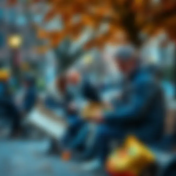 A man giving food to homeless individuals in a city park after winning money from gambling