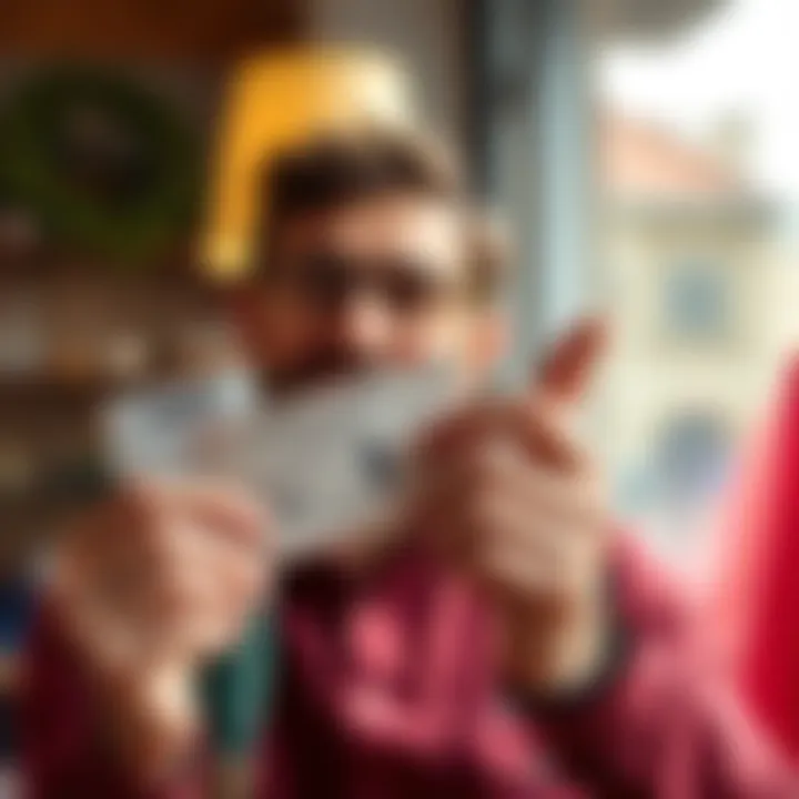 Man holding lottery tickets A person holding lottery tickets with a hopeful expression, symbolizing luck and personal rituals before a lottery draw