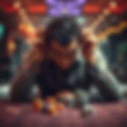 A troubled man sits alone at a table with his head in his hands, reflecting on his gambling losses and feeling hopeless.