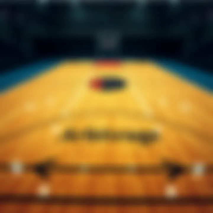 A basketball court with markings representing betting strategies like Arbitrage and Promotions