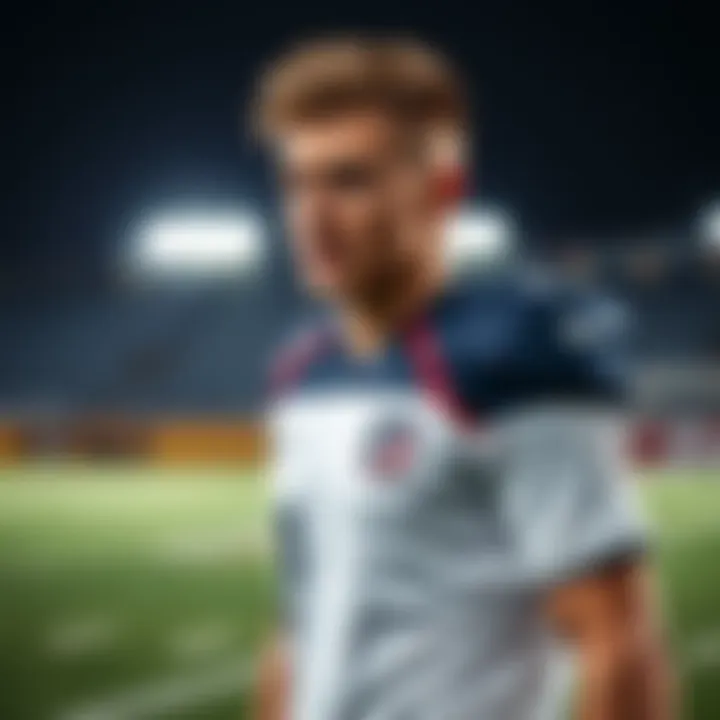 Mark Andrews wearing a football jersey during practice, showing focus and determination