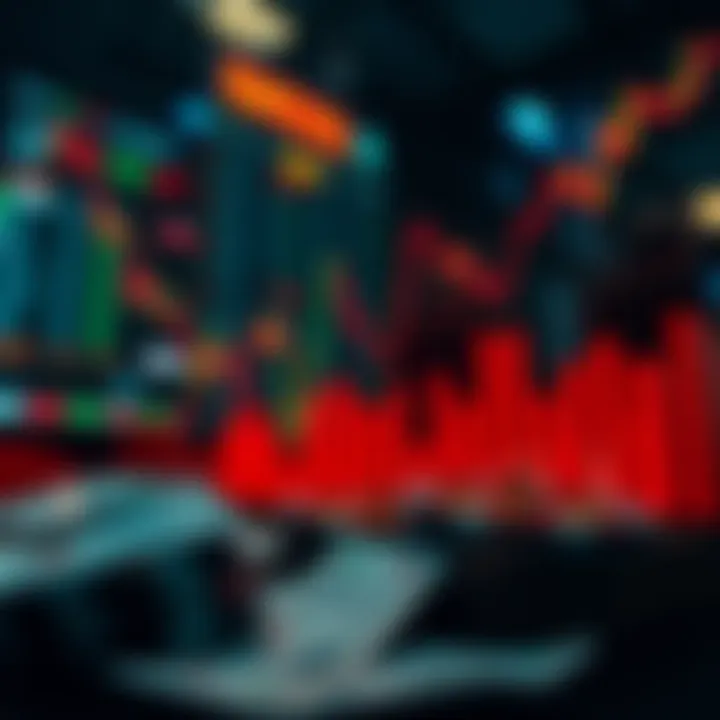 A visual representation of prediction markets showing rising graphs and betting slips illustrating the tension between data and gambling.