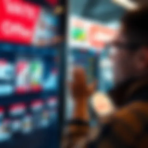 A person looking at various market offers on a digital screen